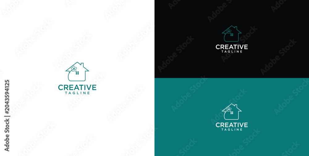 Fototapeta premium Sakura house abstract line vector logo design