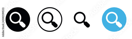 Photos Magnifying glass icon variations showing solid circle outline and blue background button designs
