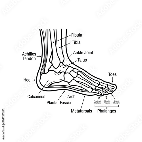 Tableau sur toile Human Foot Bone Anatomy Diagram