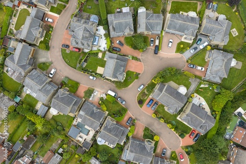 Bild auf Leinwand Aerial top down drone view of a residential cul de sac in Tingley Wakefield show