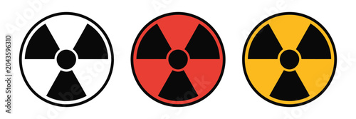 Photos Radiation Warning Symbols, Nuclear Hazard Trefoil Icons, Radioactive Danger Signs, Industrial Safety Vector Illustration