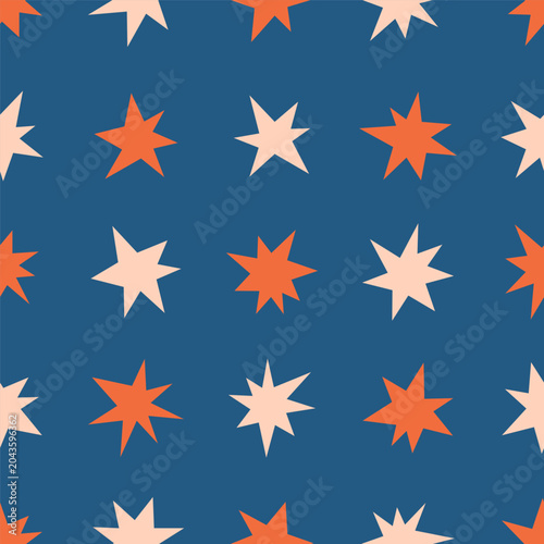 Cute hand drawn vector seamless pattern with colorful stars. Whimsical baby pattern for prints, wallpaper. Bright endless background. Celestial vector illustration. Charming stars pattern