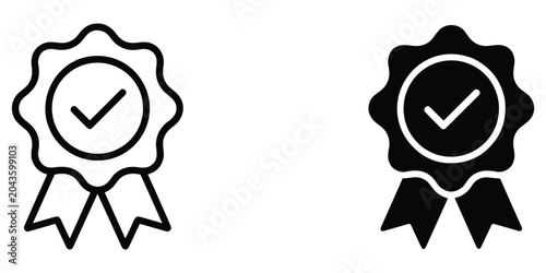 Photos Quality seal with check mark and ribbons, a symbol of approval and guarantee, isolated