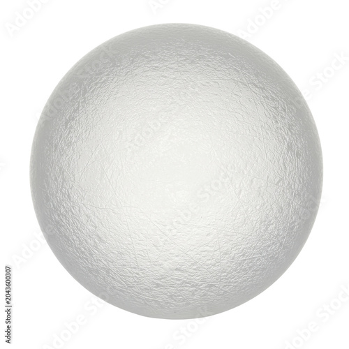 Textured silver sphere with subtle scratches and reflective surface isolated on white background