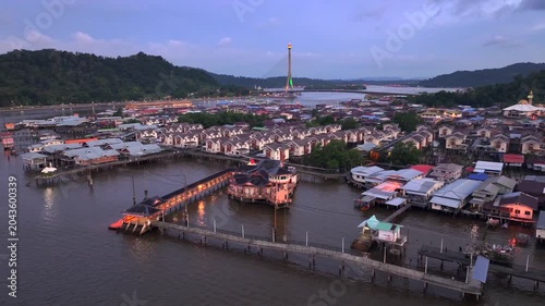 Kampong Ayer, The oldest Traditional Stilt Village in Brunei Darussalam. Bandar Seri Begawan, Borneo Island, Aerial