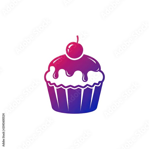 Colorful cupcake with cherry on top.