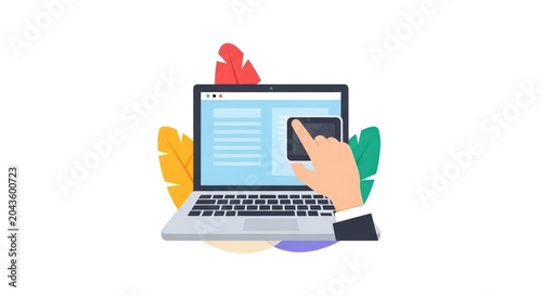 Person using laptop with colorful icons.