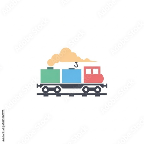 Colorful cartoon train on tracks moving.