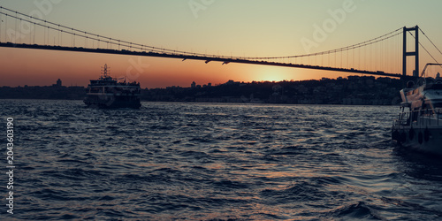 Bosphorus Bridge in the golden hour  in Istanbul, Turkey