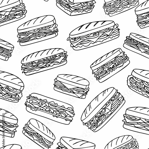 Seamless pattern with hand drawn sketch style sandwiches.