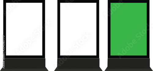 Three blank billboards with black frames and bases on white background for advertising or marketing purposes  mockup for design and branding