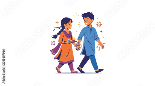 Canvastavla A young girl and boy celebrating the traditional Indian festival of Raksha Bandhan