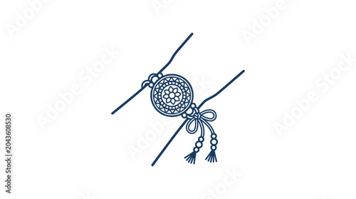 Foto A detailed blue line art illustration of a decorative dreamcatcher charm
