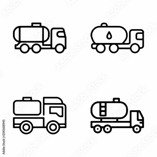 Fuel and water tanker truck line icon set vector