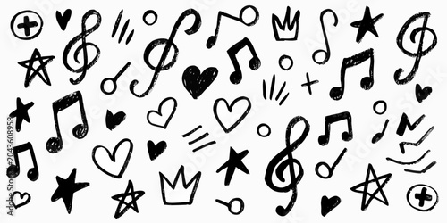 Foto hand drawn musical symbols on white background