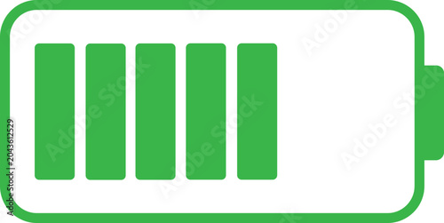 Green battery icon with four bars full  battery level indicator  green color
