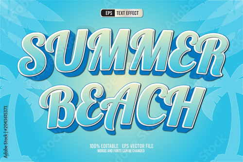 Summer Beach Retro 3D Text Effect Editable Vector Template