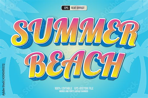 Summer Beach Retro 3D Text Effect Editable Vector Template