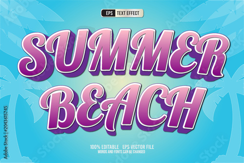 Summer Beach Retro 3D Text Effect Editable Vector Template