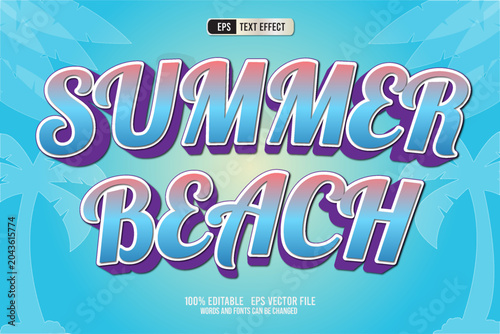 Summer Beach Retro 3D Text Effect Editable Vector Template