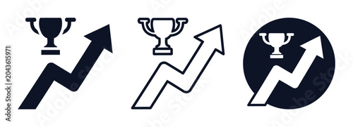 Business trophy success growth icon set