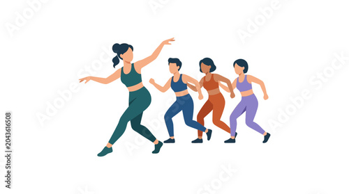 Canvastavla A group of four women performing a synchronized dance or fitness workout routine together
