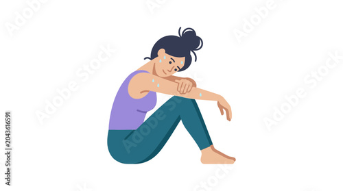 Quadro em tela A sad young woman sitting alone and feeling depressed.