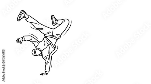 Photos Line art illustration of a breakdancer performing a one handed freeze pose