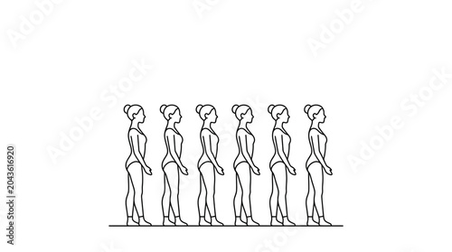 Bild auf Leinwand A line of identical female figures standing in profile in a simple line art style