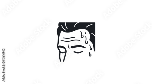 Canvas-taulu A black and white line art illustration of a person sweating from their forehead