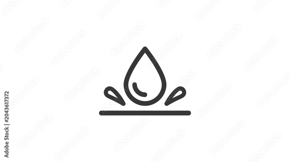 Fototapeta premium Minimalist line art icon representing a water droplet splashing against a flat surface.