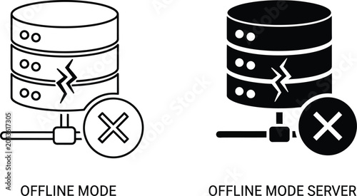 Quadro su tela Offline mode icons database and server disconnection symbols