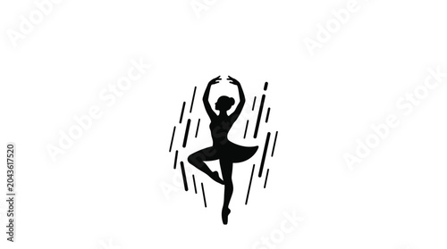 Bild auf Leinwand A minimalist black silhouette of a graceful ballerina dancing amidst falling rain