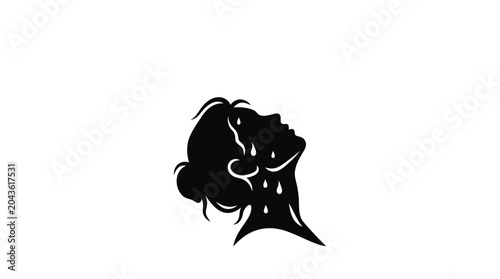 Konstfotografi Minimalist black silhouette of a woman with flowing water droplets on her face