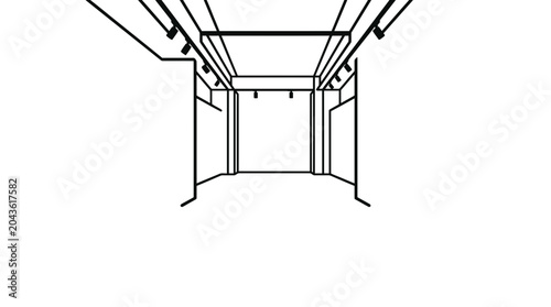 Tableau sur toile A minimalist line drawing of a modern interior corridor with recessed ceiling lighting