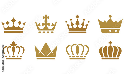 Tablou pe pânză Golden crown icons in various designs and styles for royalty and nobility symbol