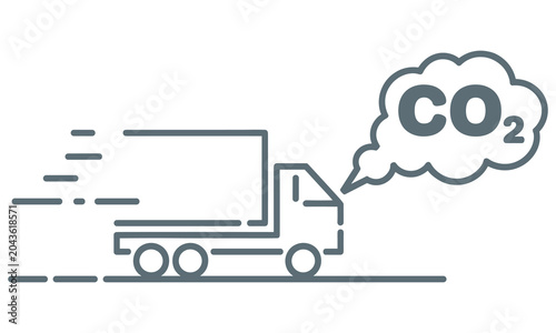 Schilderij op canvas Truck emitting carbon dioxide in motion on the road