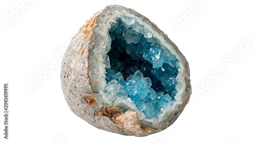 Fotografie Natural blue geode crystal stone mineral healing geology isolated on transparent