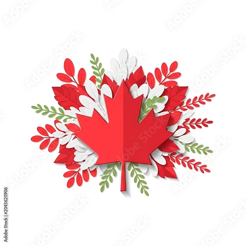 Vibrant red poppy flowers with green leaves vector illustration.