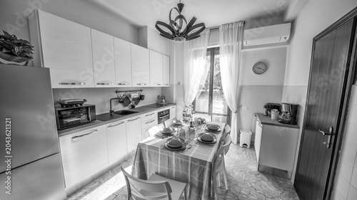 Cuadro en lienzo Modern kitchen in a stylish rental apartment with contemporary design