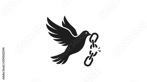 Foto A black silhouette of a dove flying while carrying a broken metal chain