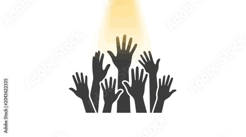 Canvas Print A group of raised human hands reaching upward toward a light source