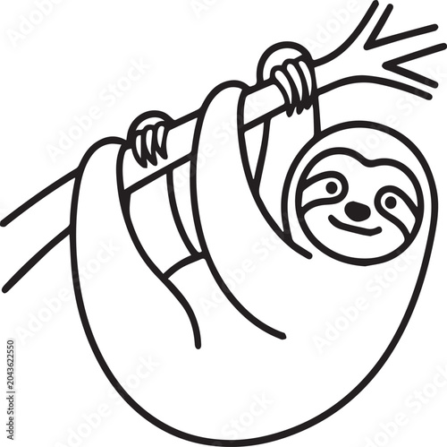 black and white sharkSloth Outline Icon Vector Illustration, Cute Animal Line Art