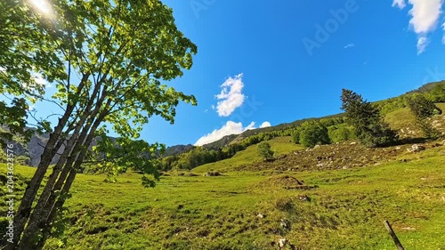 4K Timelapse alpine video with moving clouds at Kaiserbachtal valley, Griesenau, Wilder Kaiser, Kitzbuehel, Tyrol, Austria