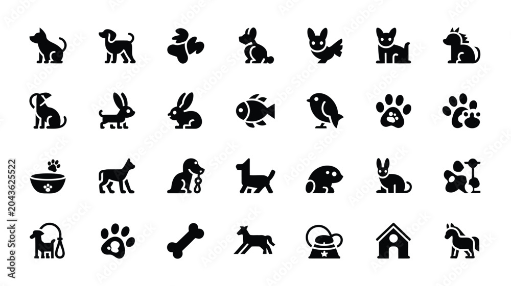 Fototapeta premium Various domestic and wild animals icons for pet shop veterinary clinic or wildlife theme.