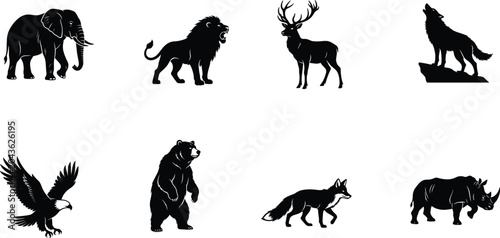 Photography Wild Animal Silhouette Collection Featuring Elephant Lion Deer Wolf Eagle Bear F