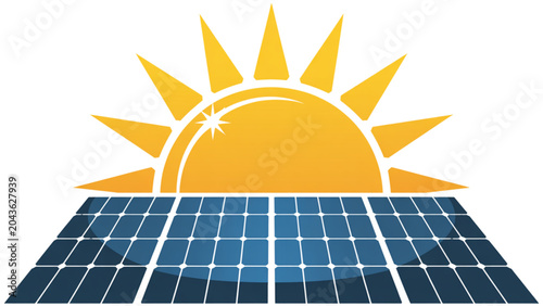 Canvastavla Bright sun shining above solar panels on a clear day Vector