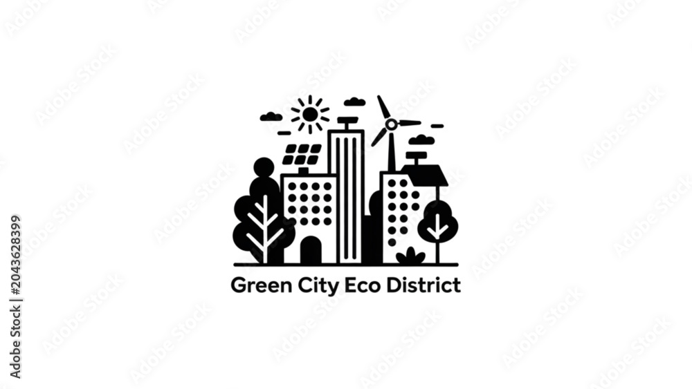 Fototapeta premium Modern eco district city illustration with green theme and people working together Vector