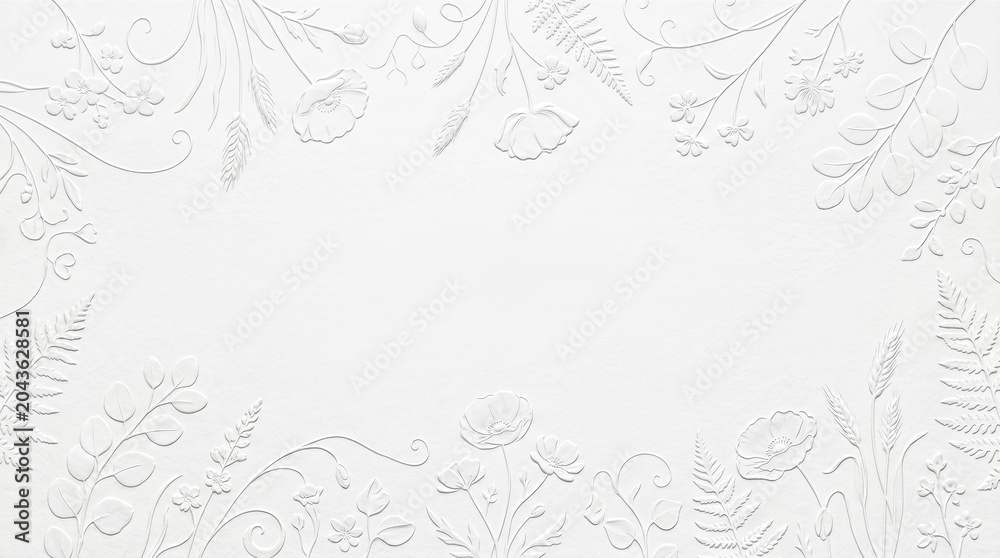 Obraz premium Refined embossed botanical paper template featuring balanced floral ornament for formal invitations, luxury correspondence and premium branding materials