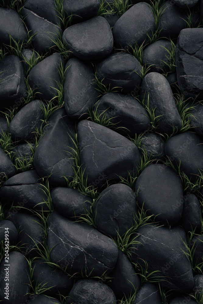 Fototapeta premium Smooth stones with green grass
